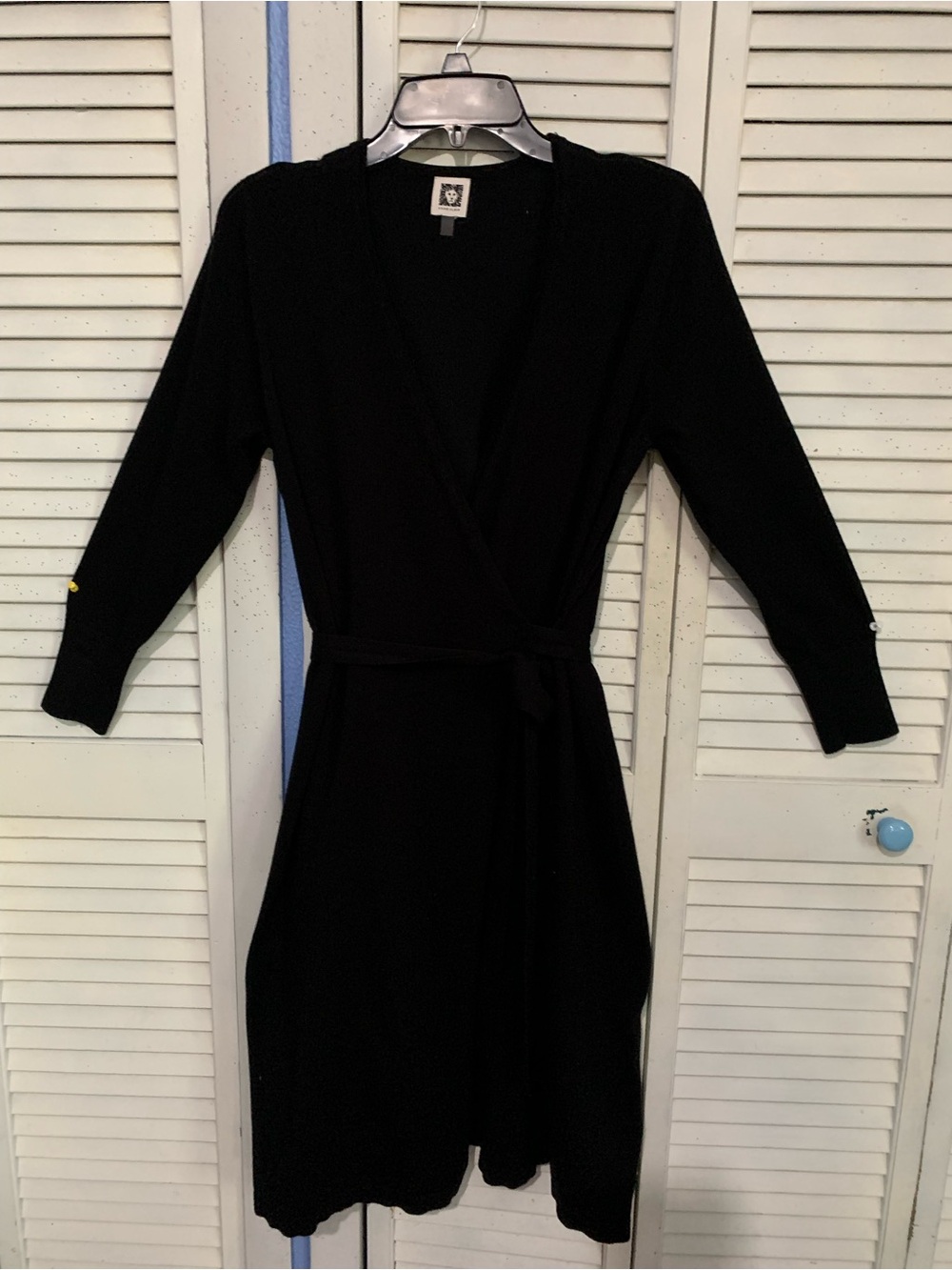 Anne Klein Little Black Wrap Dress Stretch Knit Size Medium